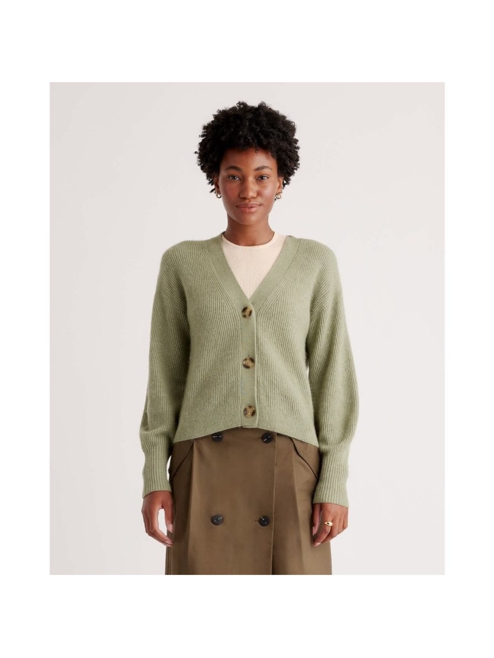 Quince Cardigan Size Small Sage Green Baby Alpaca Wool Cropped Elevated Basic